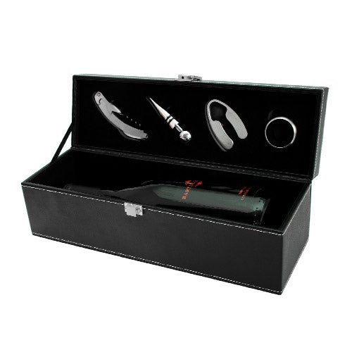 Black Faux Leather 1 Bottle Accessory Gift Set by True