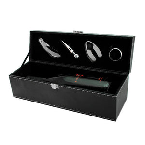 Black Faux Leather 1 Bottle Accessory Gift Set by True