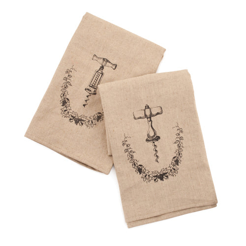 Grapevine Linen and Cotton Corkscrew Icon Towel Set by Twine