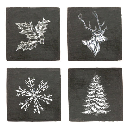Rustic Holiday Assorted Slate Coasters by Twine
