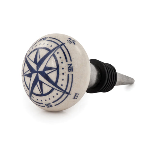 Seaside Ceramic Compass Bottle Stopper by Twine