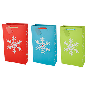 Assorted Applique Snowflakes 2-Bottle Gift Bags