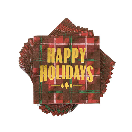 Plaid Happy Holidays Napkin by Cakewalk