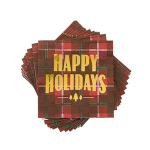 Plaid Happy Holidays Napkin by Cakewalk