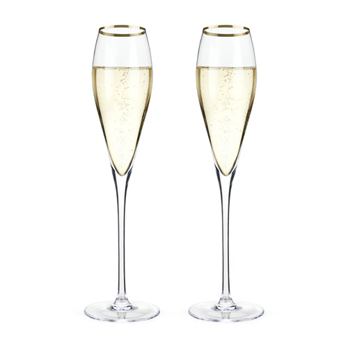 Belmont™ - Gold Rimmed Crystal Champagne Flutes (Set of 2)