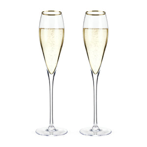 Belmont™ - Gold Rimmed Crystal Champagne Flutes (Set of 2)