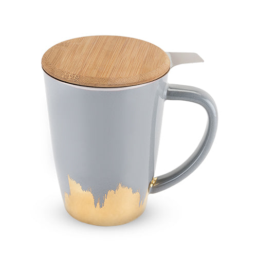 Bailey Grey and Gold Brushed Ceramic Tea Mug & Infuser by Pi