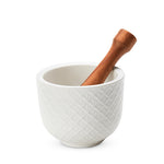 Pantry: Embossed Ceramic Mortar & Acacia Wood Pestle Set by