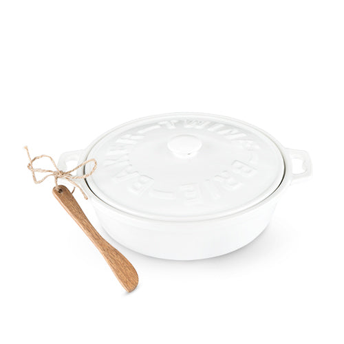 Rustic Farmhouse: Ceramic Brie Baker & Acacia Wood Spreader