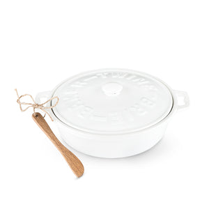 Rustic Farmhouse: Ceramic Brie Baker & Acacia Wood Spreader