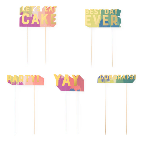 Watercolor Assorted Paper Cake Topper Sayings Set of 5
