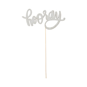 Silver Hooray Paper Cake Topper