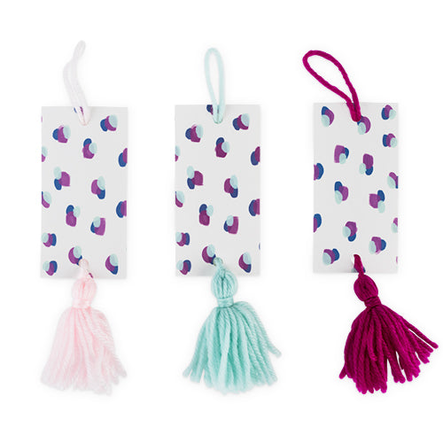 Dot Paper Tag with Assorted Colored Tassels Set of 12