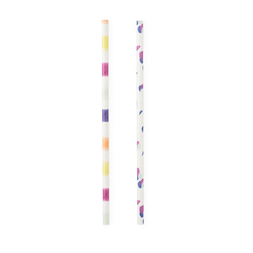 Polka Dot and Stripe Pattern Straw Set of 24