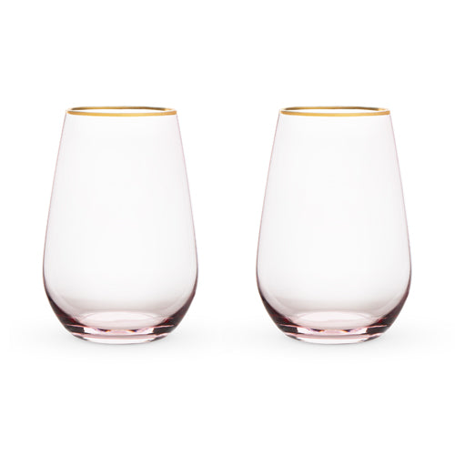 Garden Party: Rose Crystal Stemless Wine Glass Set by Twine