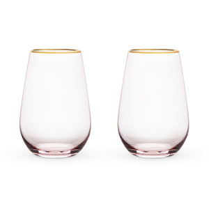 Garden Party: Rose Crystal Stemless Wine Glass Set by Twine