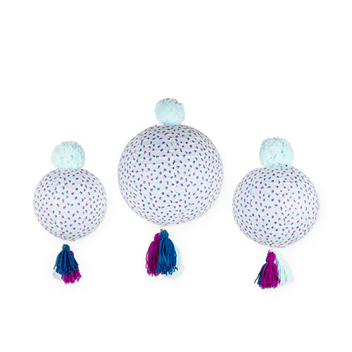 Dot Paper Lantern with Yarn Pom Pom and Tassel Set of 3, 8",