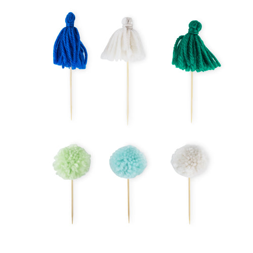 Yarn Tassel and Pom Pom Treat Picks Set of 12
