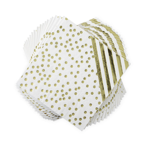 Gold Striped and Polka Dot Paper Dinner Napkins Set of 20