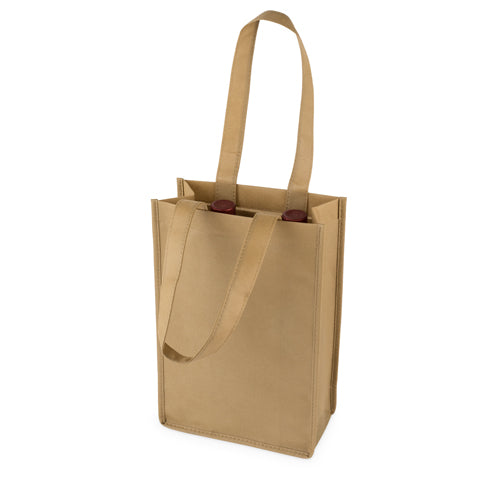 2 Bottle Non Woven Tote in Beige by True